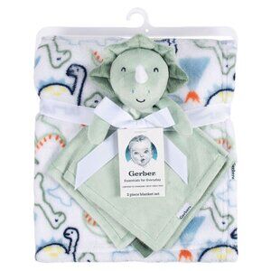Green Triceratops Dinosaur Gerber Security Blanket 2 Piece Plush Dino Buddy Set